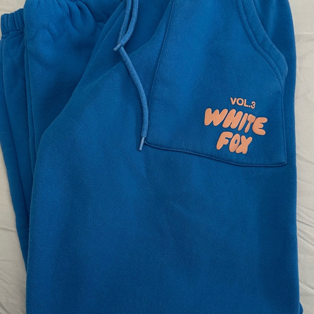 White Fox Boutique Blue Joggers with Pink Logo